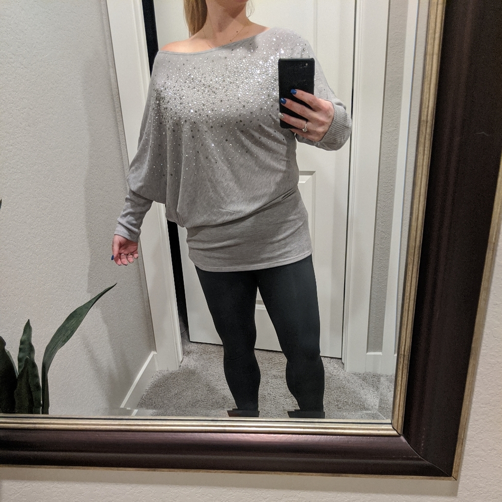 Venus one shoulder asymmetrical sparkle sweater